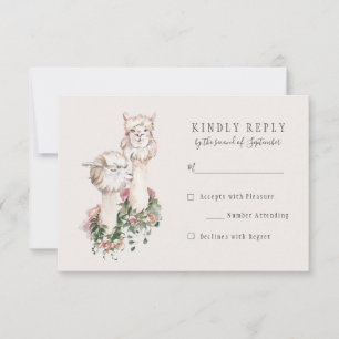 Romantic Bohemian Llama Wedding RSVP Reply Card