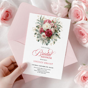 Romantic Bohemian Ruby Blush Gold Roses Shower  Invitation