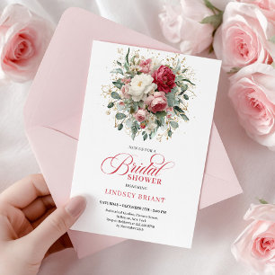 Romantic Bohemian Ruby Red Blush Gold Shower Invitation