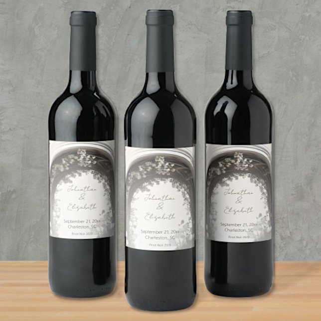 Romantic Boho Botanical Arch Wedding Wine Label (Romantic Boho Botanical Arch Wedding Wine Labels)