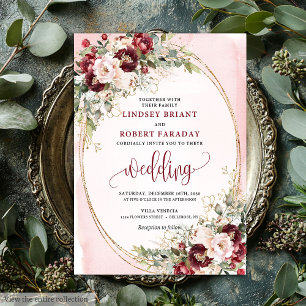 Romantic Boho Burgundy Blush Gold Floral Invite