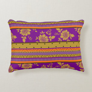 Romantic Boho Chic Striped Floral Pattern Decorative Cushion