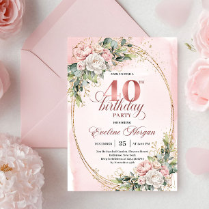 Romantic Boho Dusty Pink Flowers 40th Birthday  Invitation