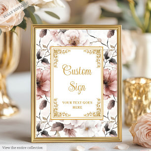 Romantic boho dusty pink flowers gold 8x10 sign