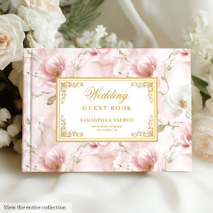 Romantic boho dusty pink gold wedding guest book