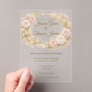 Romantic Boho Elegant Rose  Acrylic Invitations
