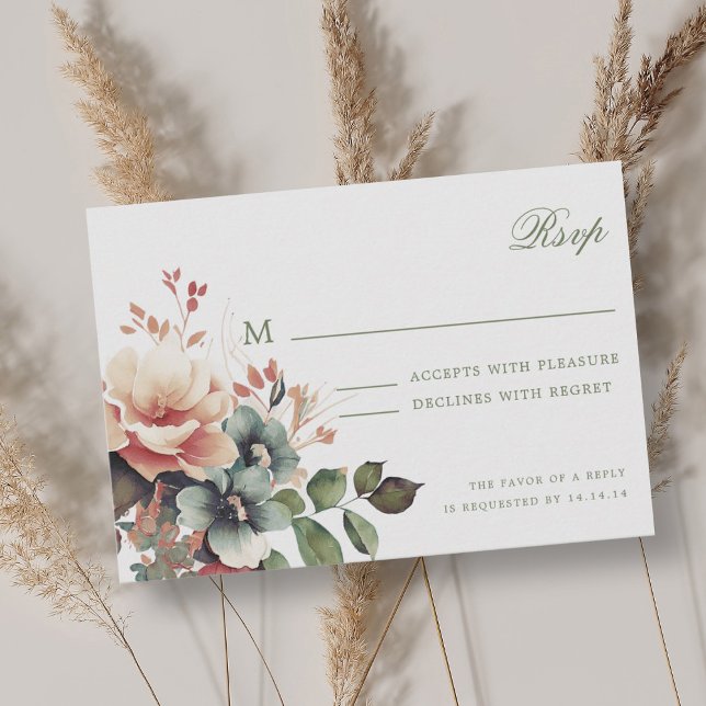Romantic Boho Fall Autumn Floral Wedding RSVP  Card (Romantic Boho Fall Autumn Floral Wedding RSVP )