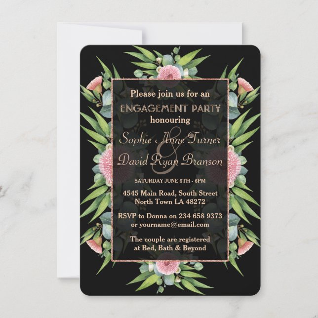 Romantic Boho Floral Eucalyptus Engagement Party Invitation (Front)