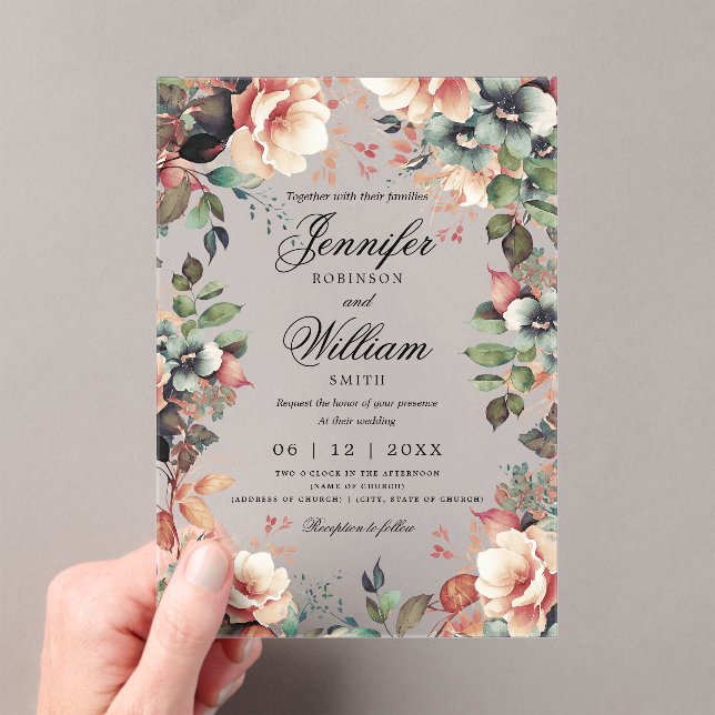 Romantic Boho Garden Floral Wedding Script  Acrylic Invitations (Insitu (Handheld))