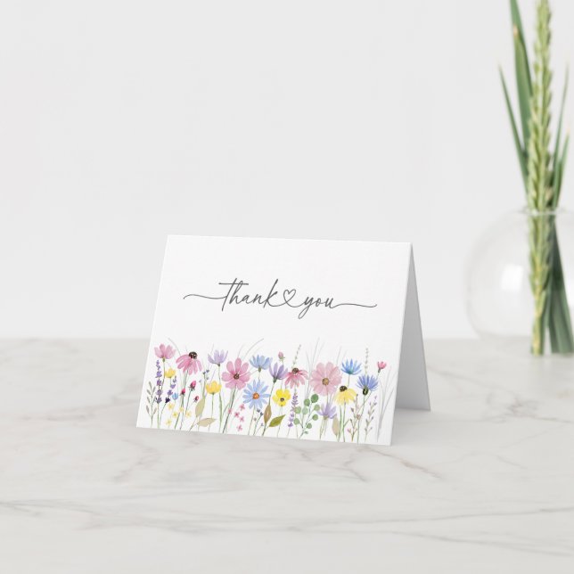 Romantic Boho Garden Wildflower Wedding Thank You Card (Front)