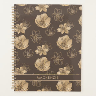 Romantic Boho Gold Foil Floral Pattern Planner