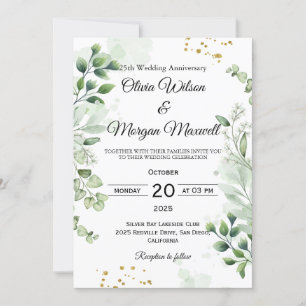 Romantic Boho Greenery Wedding Anniversary Invitat Invitation
