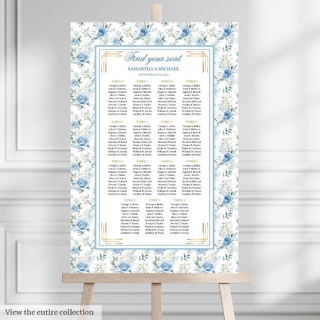 Romantic Boho Light Blue Gold Glitter Seating   Poster (Romantic Boho Light Blue Gold Glitter Seating Poster)