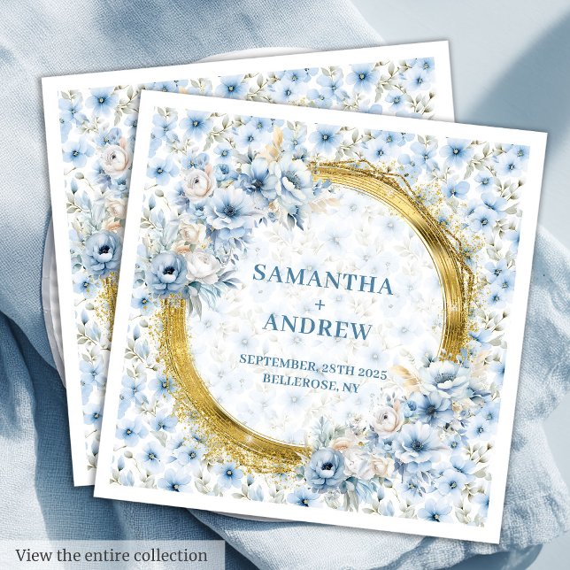 Romantic Boho Light Blue Gold Glitter Wedding  Napkin (Romantic Boho Light Blue Gold Glitter Wedding Paper Dinner Napkins)
