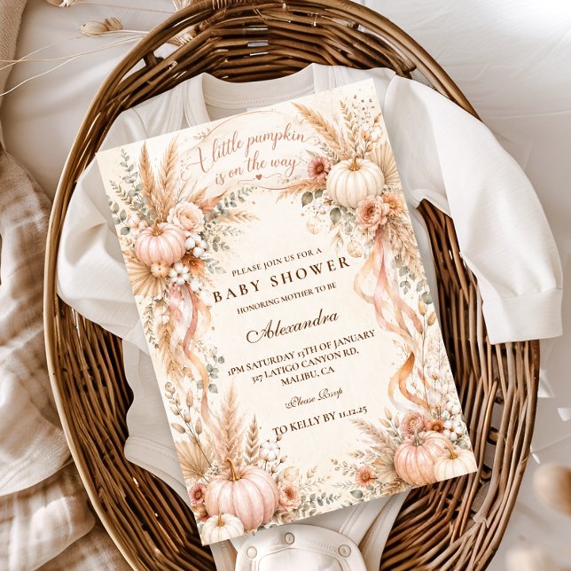 Romantic Boho Little Pumpkin Baby Shower Invitation (Creator Uploaded)
