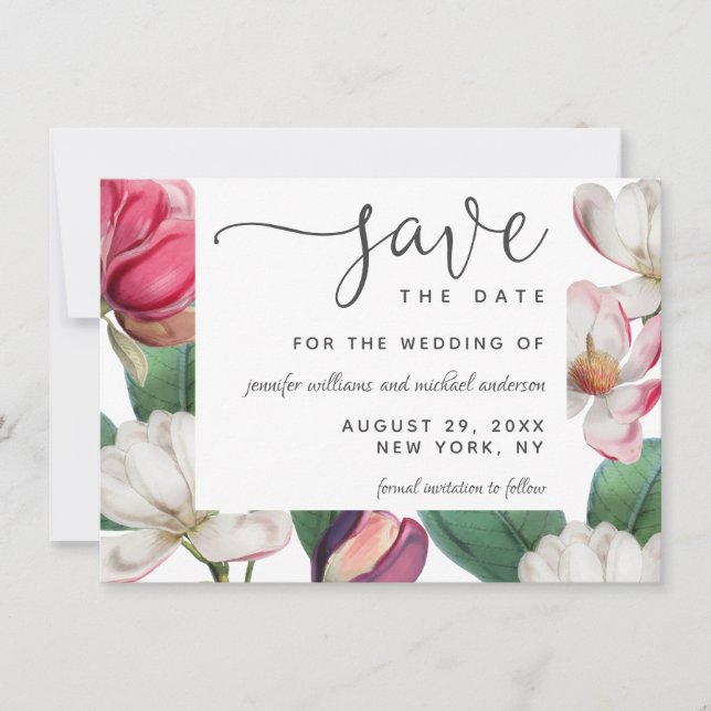 Romantic Boho Magnolia Floral Save the Date (Front)