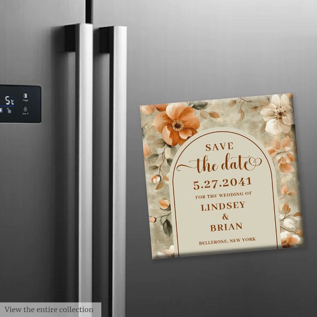 Romantic Boho Neutral Beige Olive Floral Save Date Magnet (Romantic Boho Neutral Beige Olive Floral Save Date)