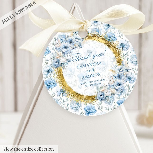 Romantic Boho Pastel Blue Gold Wedding Favour Tag (Romantic Boho Pastel Blue Gold Wedding Favor Tag)