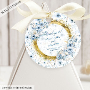 Romantic Boho Pastel Blue Gold Wedding Favour Tag
