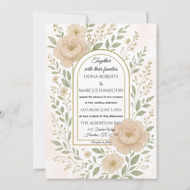 Romantic Boho Peonies & Greenery Elegant Wedding Invitation (Front)