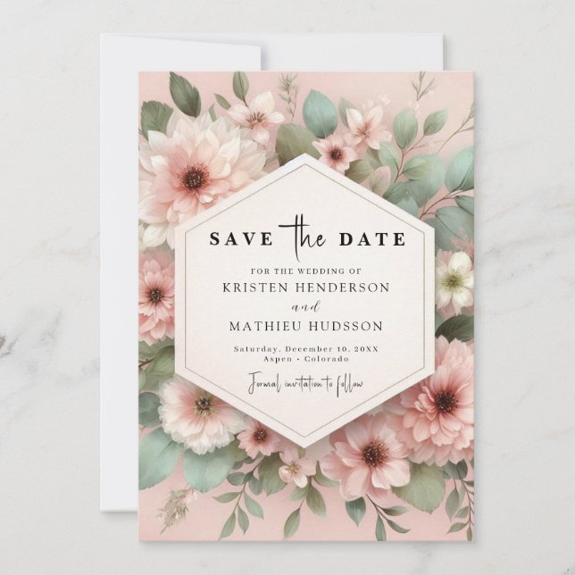 Romantic Boho Pink Floral Wedding Save The Date (Front)