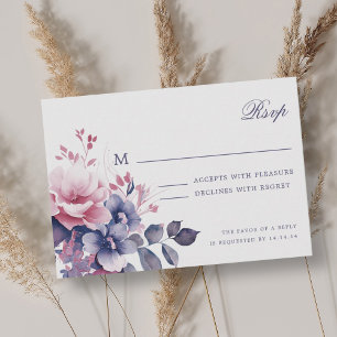 Romantic Boho Purple Floral Wedding RSVP  Card