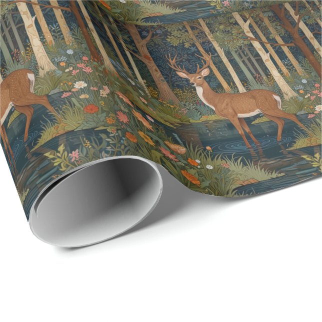 Romantic boho rustic woodland greenery deer  wrapping paper (Roll Corner)