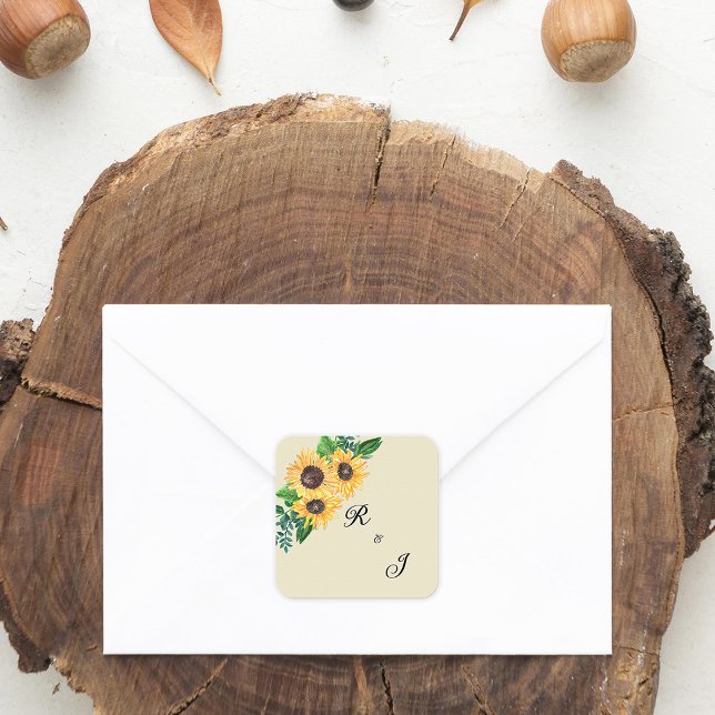 Romantic Boho Sunflower Wedding Square Sticker (Creator Uploaded)