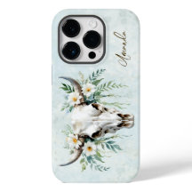 Romantic Boho Watercolor Floral Cow Skull