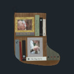 Romantic Book Lover Book Shelf Personalised Large Christmas Stocking<br><div class="desc">Personalise this stocking with this unique bookshelf design with a twist of romance that offers two photo templates and three book title templates. Book titles can be deleted if unwanted by deleting the text in the text field. If more book titles are wanted then choose to customise further to create...</div>