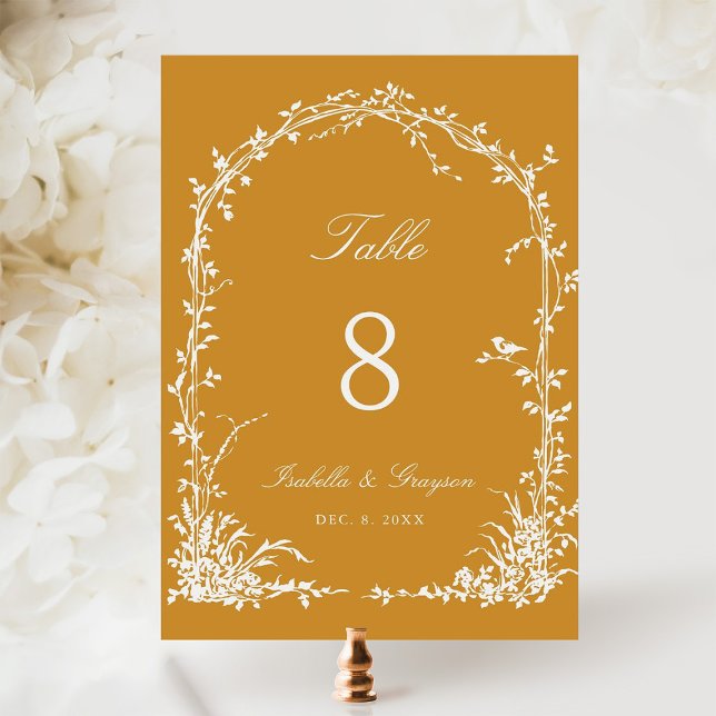 Romantic Botanical Arch Garden Wedding Amber Table Number (Creator Uploaded)