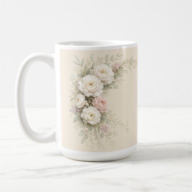 Romantic Botanical Corner Bouquet for Elegant Coffee Mug (Left)