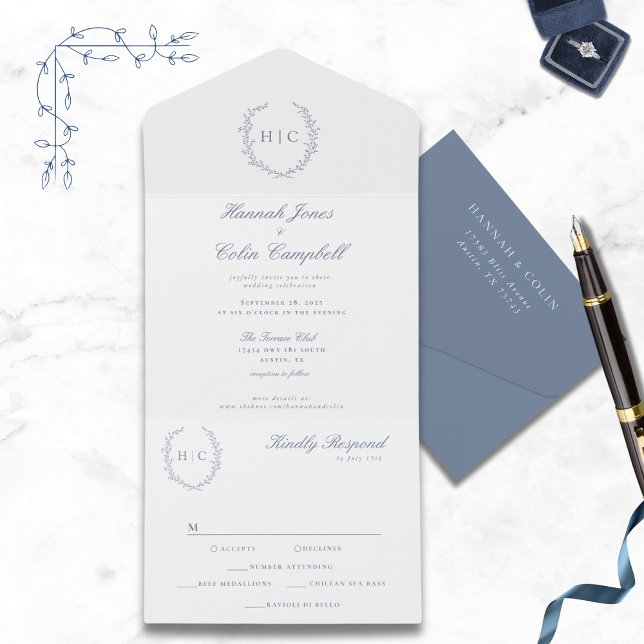Romantic Botanical Crest Wedding All In One Invitation (Creator Uploaded)