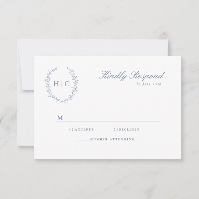 Romantic Botanical Crest Wedding RSVP Card (Front)