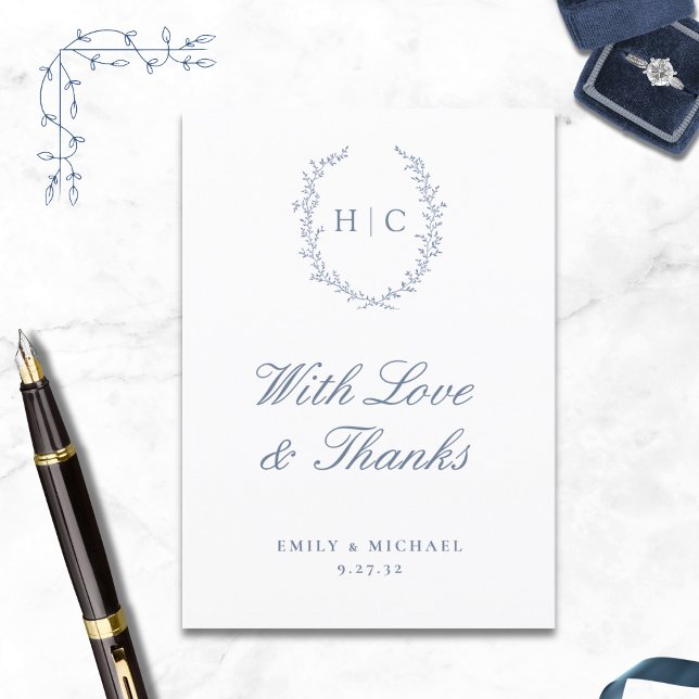 Romantic Botanical Crest Wedding Thank You Card (Creator Uploaded)