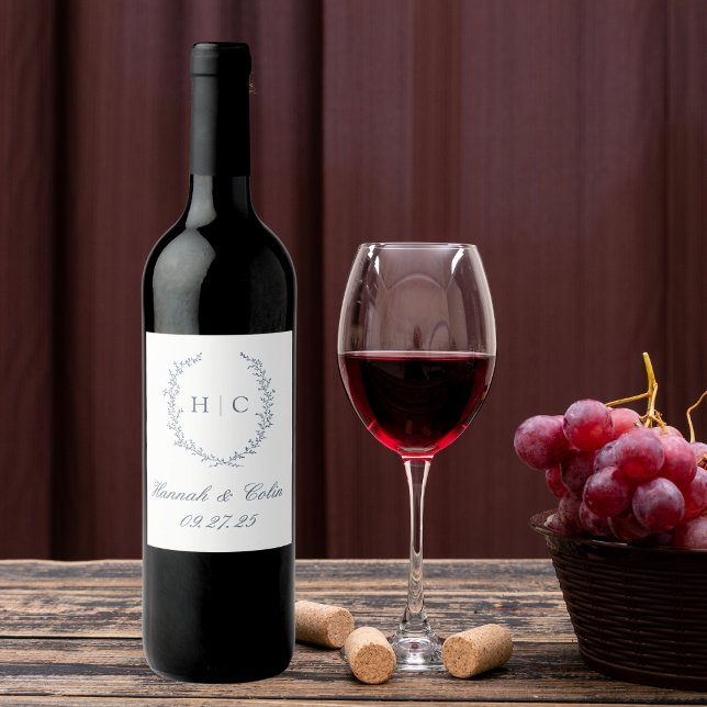 Romantic Botanical Crest Wedding Wine Label (Creator Uploaded)