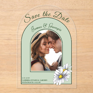Romantic Botanical Daisy Arch Photo Save the Date Acrylic Invitations