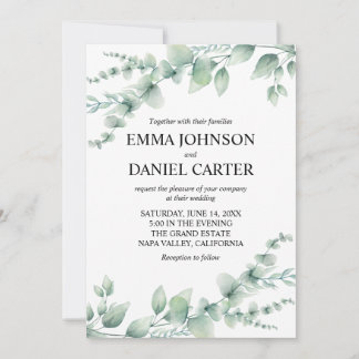 Romantic Botanical Eucalyptus Greenery Wedding Invitation