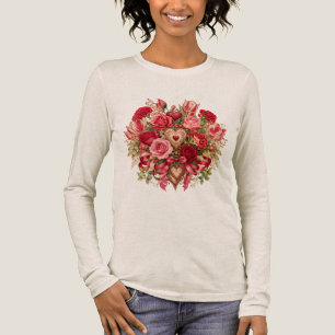 : Romantic Botanical Floral Bouquet with Hearts an Tri-Blend Shirt