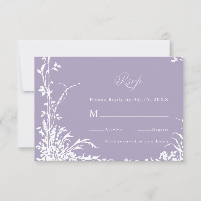 Romantic Botanical Garden Lavender Wedding RSVP Card (Front)