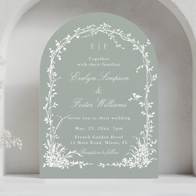 Romantic Botanical Garden Wedding Sage Green Arch Invitation (Creator Uploaded)