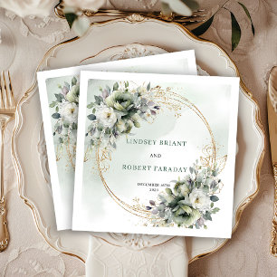 Romantic Botanical Gold Floral Wedding Napkins