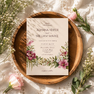 Romantic Botanical Olive Green Floral Wedding Invitation