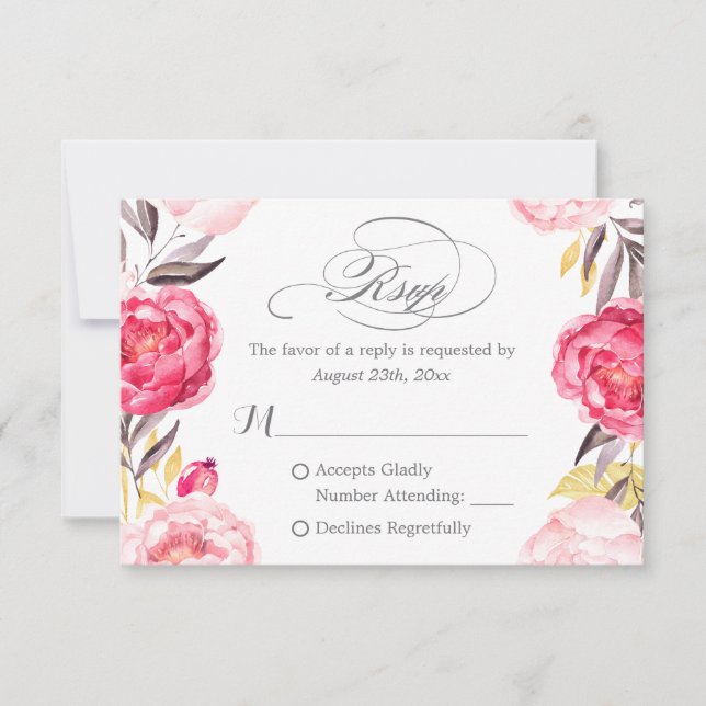 Romantic Botanical Roses Floral Swash RSVP (Front)