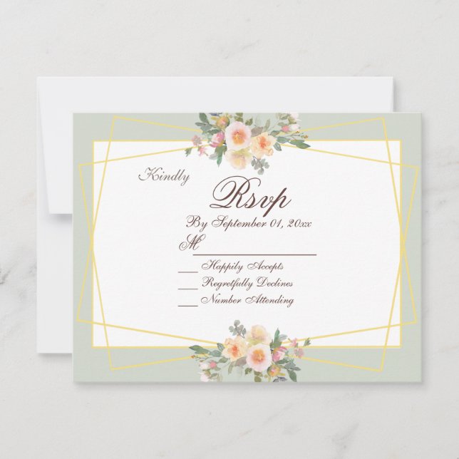 Romantic Botanical Sage Green Floral RSVP Card (Front)