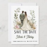 Romantic Botanical Save The Date | Bride & Groom