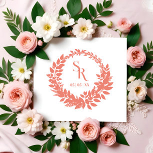 Romantic Botanical Wreath Wedding Initials Rubber Stamp
