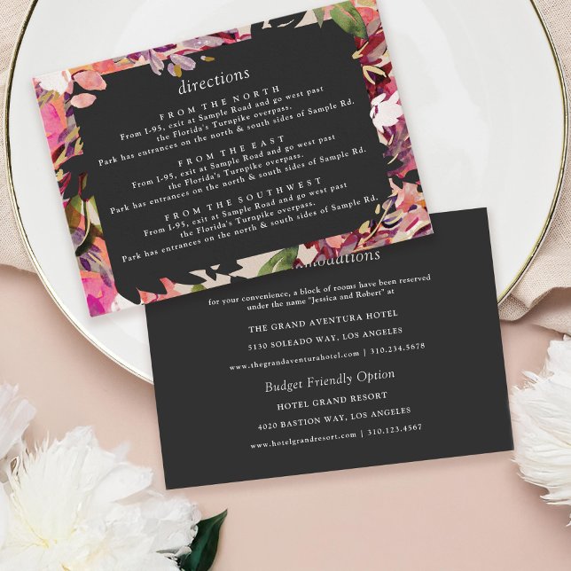 Romantic Bouquet Hot Pink Black Gold Wedding Enclosure Card (Creator Uploaded)
