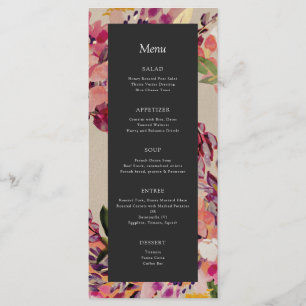 Romantic Bouquet Hot Pink Black Wedding Menu