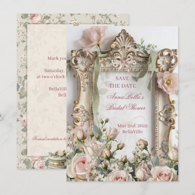Romantic Bridal Shower Save the Date | Blush Rose  (Front/Back)